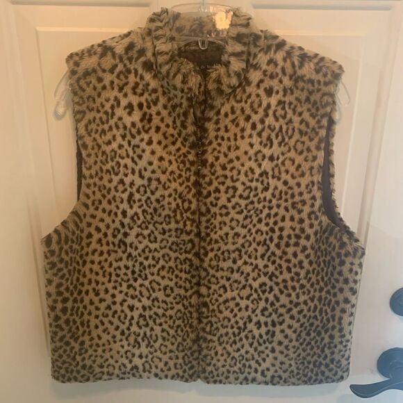 Preston & York Animal Print Faux Fur Vest size L - Picture 2 of 4